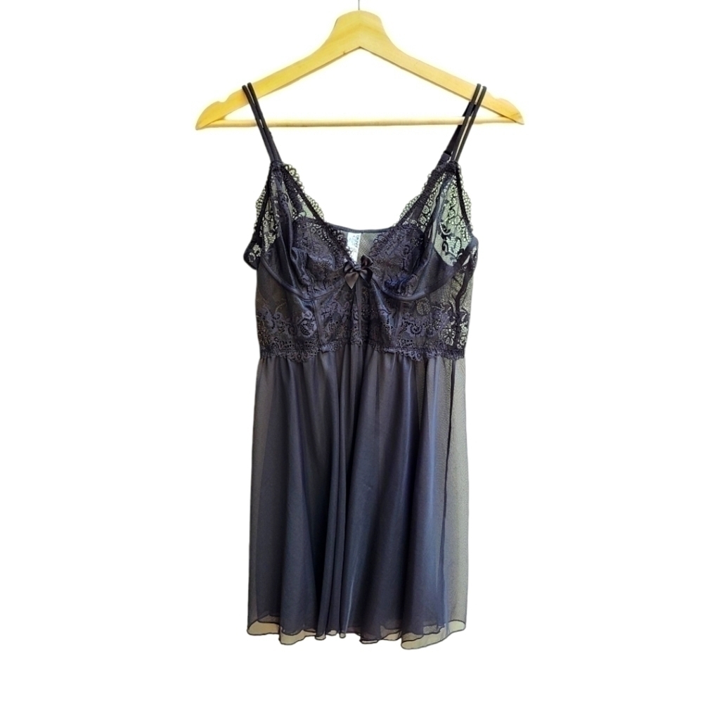 DKNY Black Lace Lingerie Nightie Chemise, Size Large